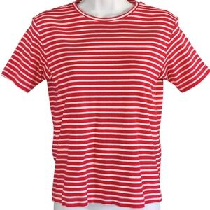 Vintage Liz Sport (Claiborne) Red White Stripe Tee S Cotton Nautical Preppy